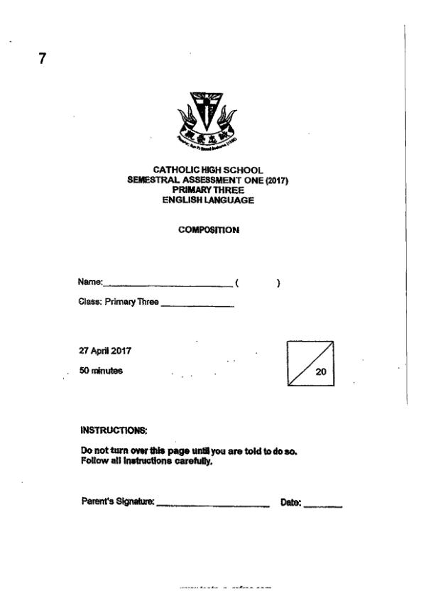 Catholic High P3 Eng WA2 2017 exam paper PDF first page preview