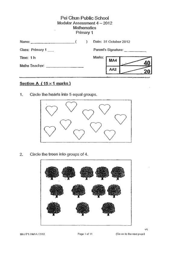 Pei Chun P1 Math SA2 2012 exam paper PDF preview