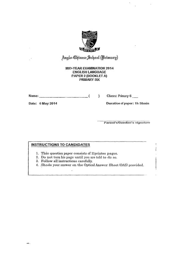 Anglo Chinese P6 Eng WA2 2014 exam paper PDF preview