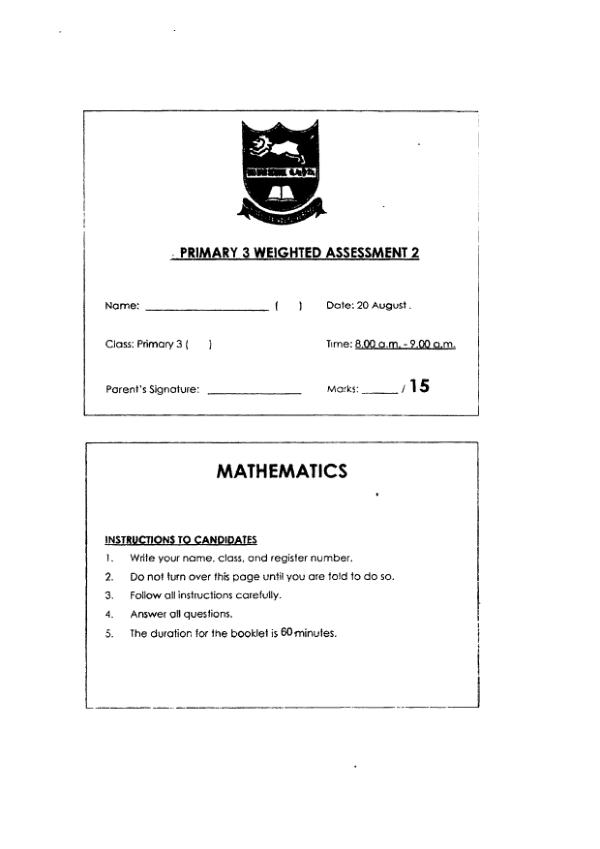 First page preview of P3 Math 2022 WA3 — Tao Nan