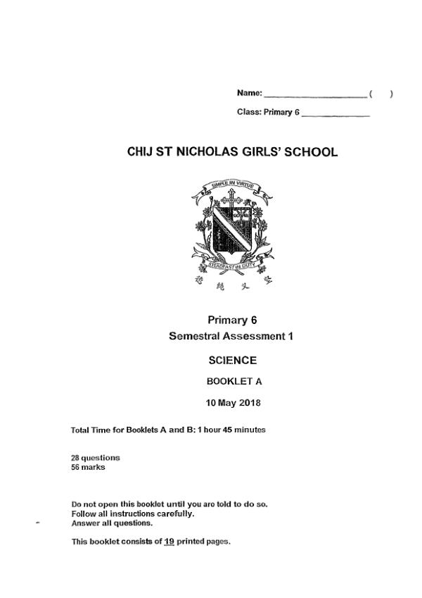 CHIJ P6 Sci WA2 2018 exam paper PDF preview