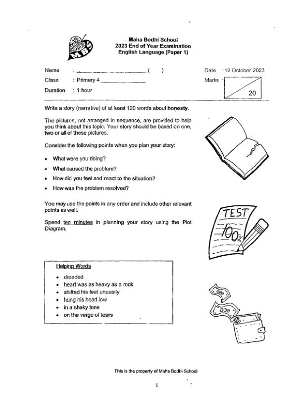 Maha Bodhi P4 Eng SA2 2023 exam paper PDF preview