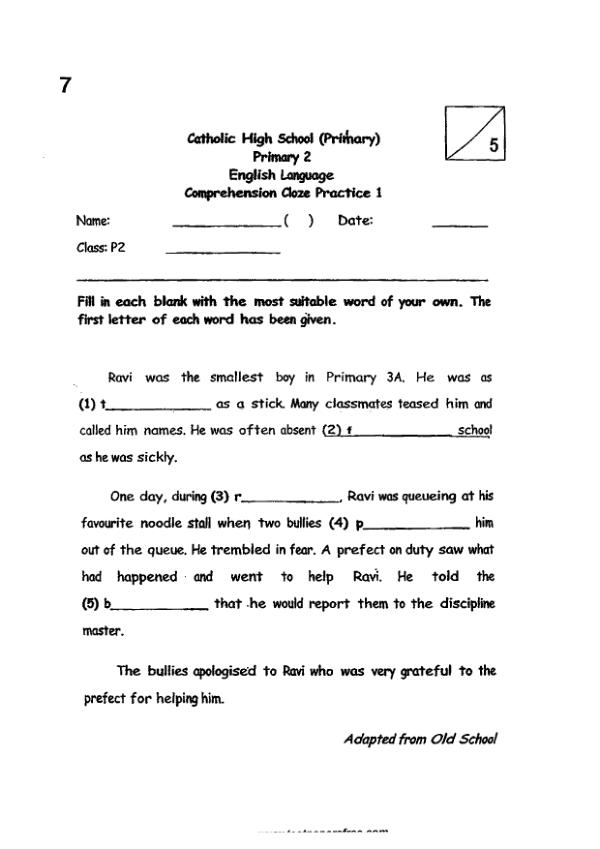 Catholic High P2 Eng WA2 2017 exam paper PDF first page preview