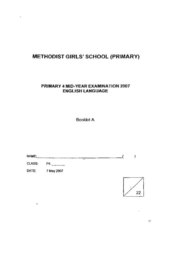 Methodist Girls P4 Eng WA2 2007 exam paper PDF preview