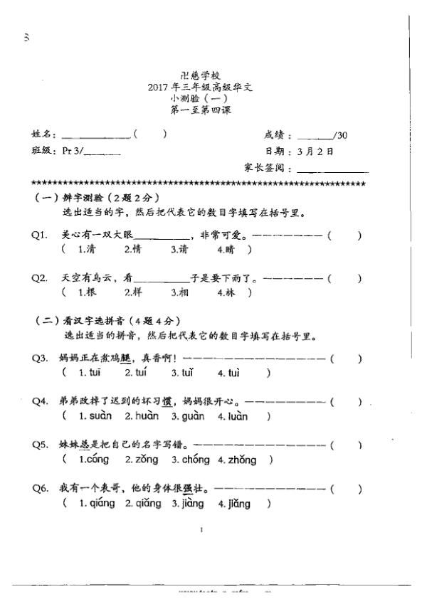 Red Swastika P3 Chi WA1 2017 exam paper PDF preview