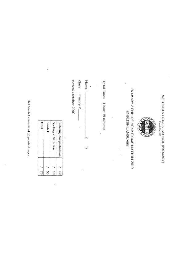 Methodist Girls P2 Eng SA2 2010 exam paper PDF preview