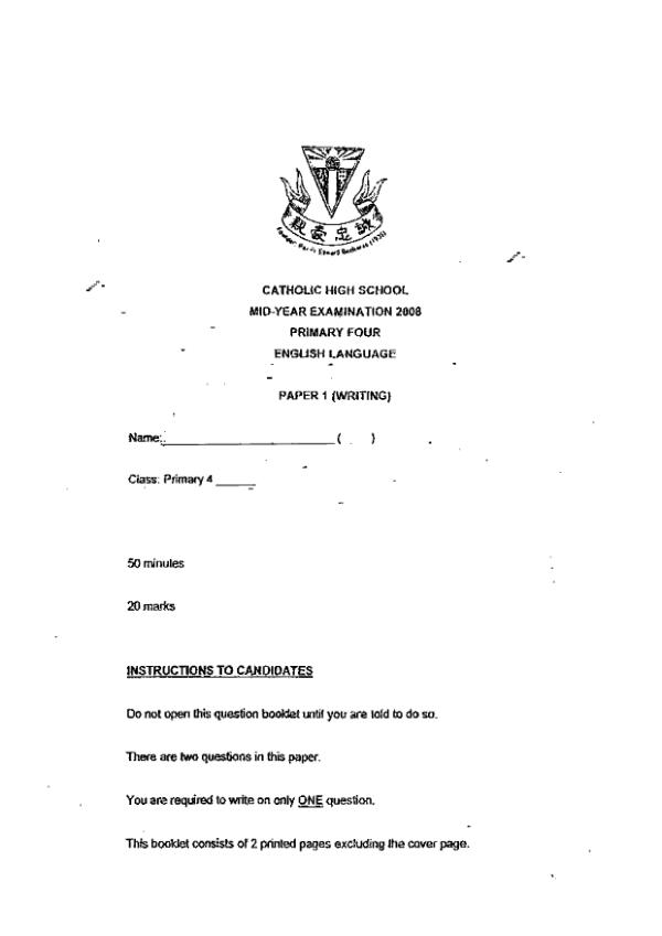 Catholic High P4 Eng WA2 2008 exam paper PDF preview