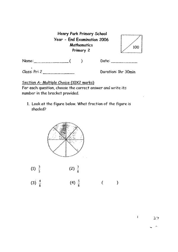 Henry Park P2 Math SA2 2006 exam paper PDF preview