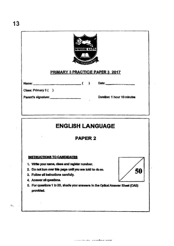 Tao Nan P3 Eng WA2 2017 exam paper PDF first page preview
