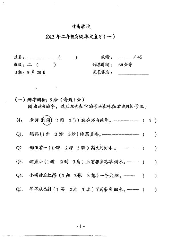 Tao Nan P2 Chi SA2 2013 exam paper PDF preview