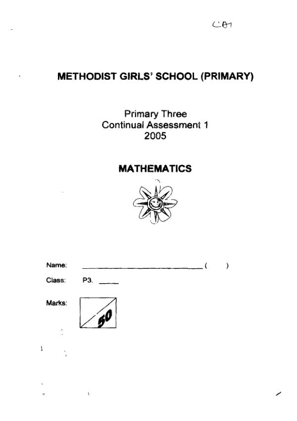 Methodist Girls P3 Math WA1 2005 exam paper PDF preview