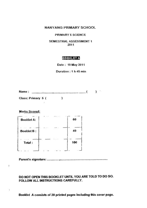 Nanyang P5 Sci WA2 2011 exam paper PDF preview
