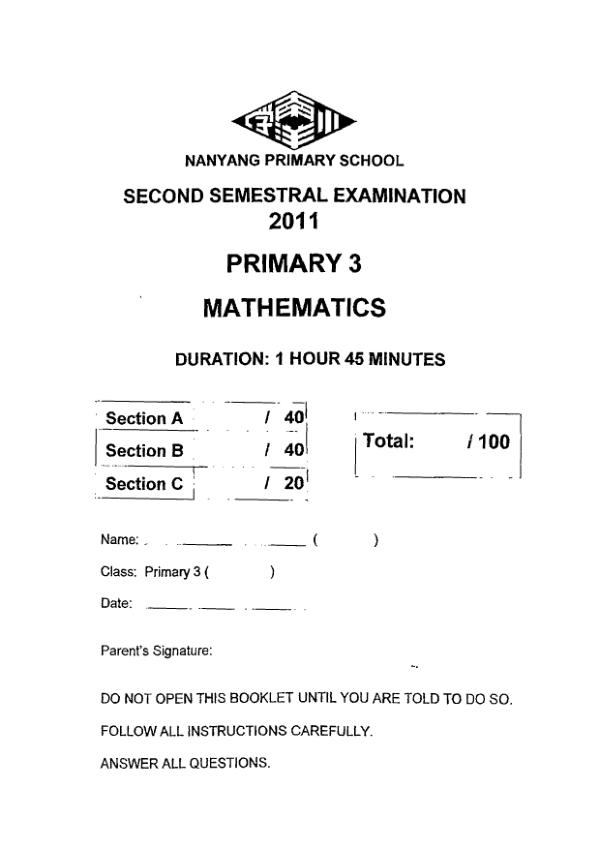 Nanyang P3 Math SA2 2011 exam paper PDF preview
