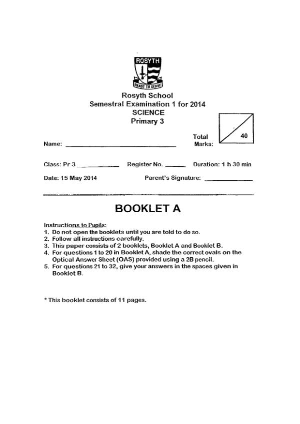 Rosyth P3 Sci WA2 2014 exam paper PDF first page preview