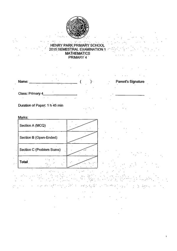 First page preview of P4 Math 2015 WA2 — Henry Park