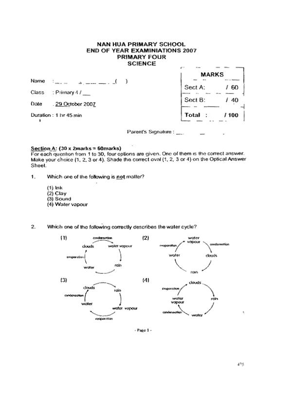Nan Hua P4 Sci SA2 2007 exam paper PDF preview