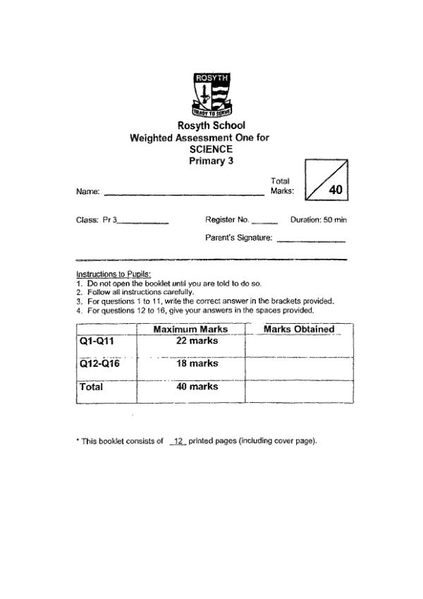 First page preview of P3 Sci 2024 WA1 — Rosyth