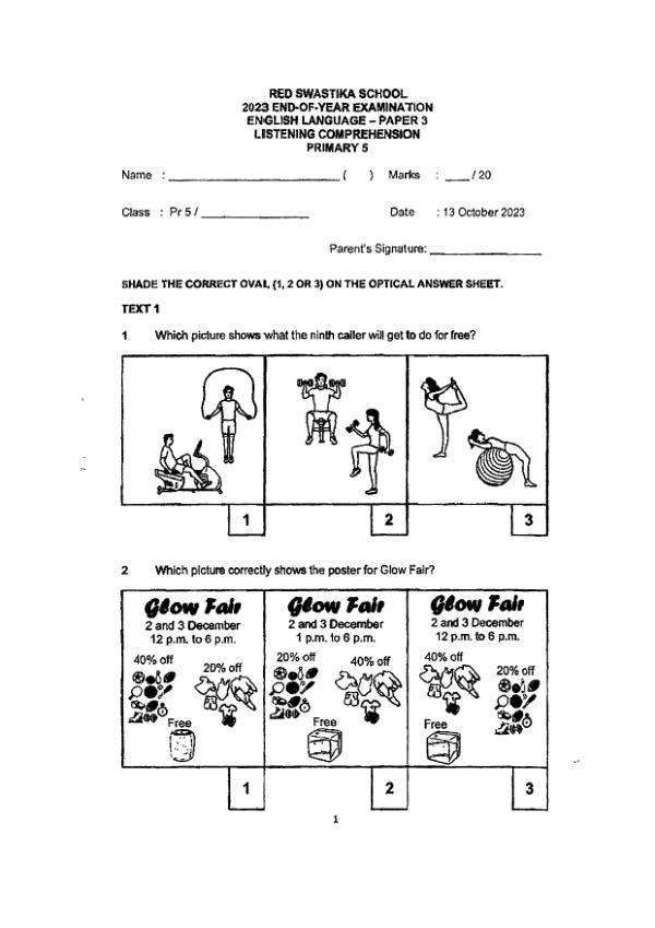 Red Swastika P5 Eng SA2 2023 exam paper PDF preview