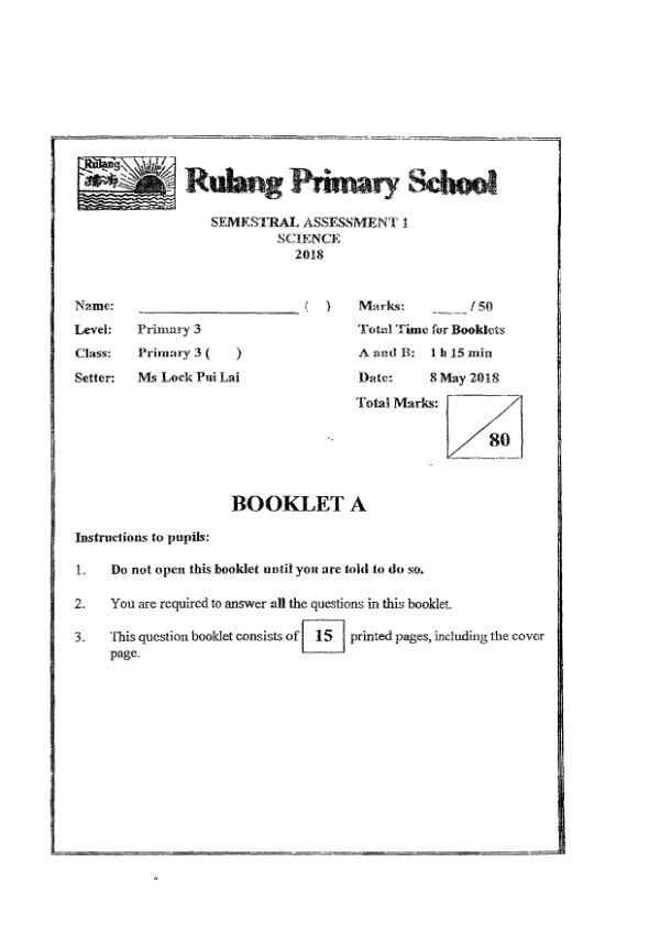 Rulang P3 Sci WA2 2018 exam paper PDF first page preview