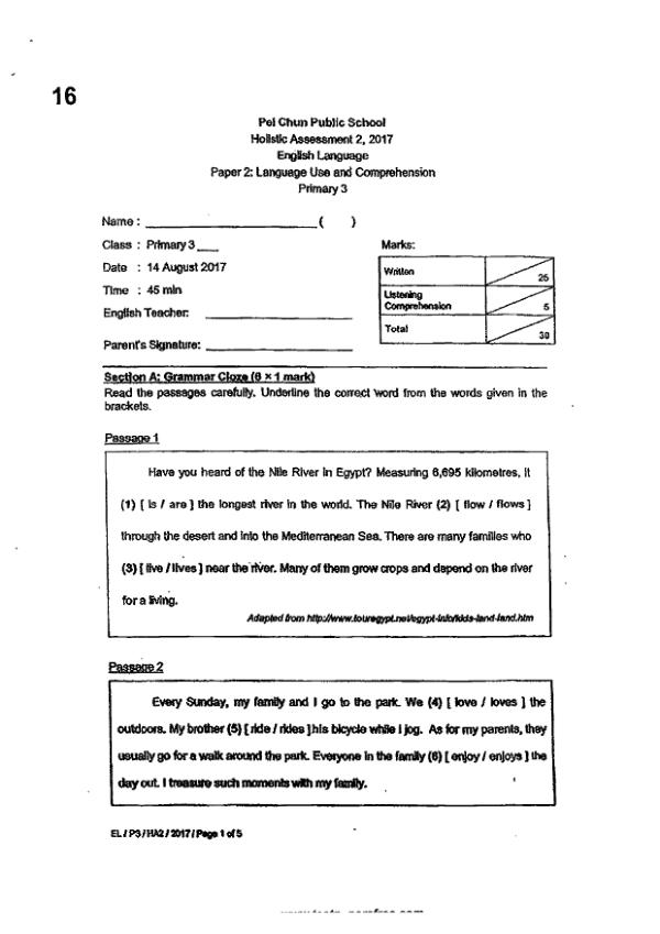 Pei Chun P3 Eng WA3 2017 exam paper PDF preview