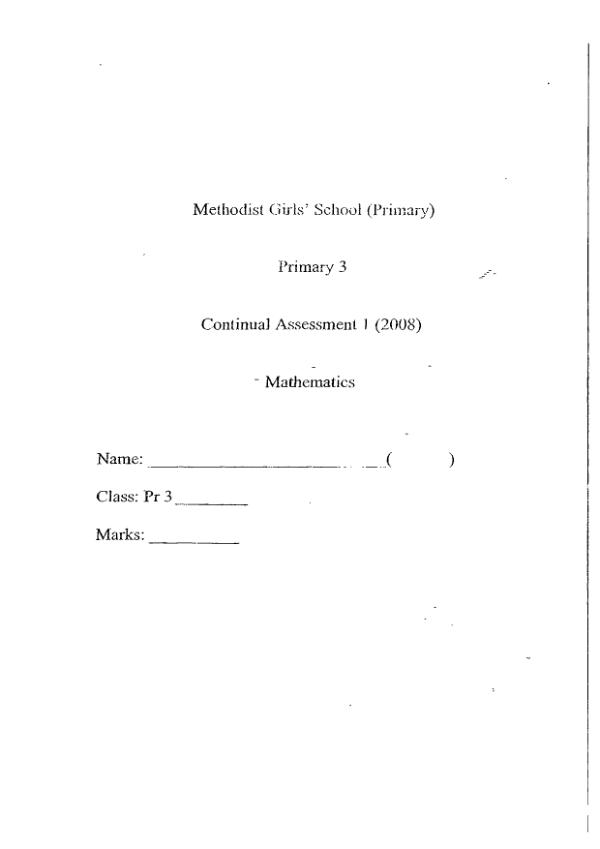 Methodist Girls P3 Math WA1 2008 exam paper PDF preview