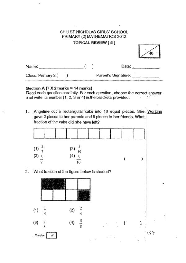 CHIJ P2 Math WA3 2012 exam paper PDF first page preview