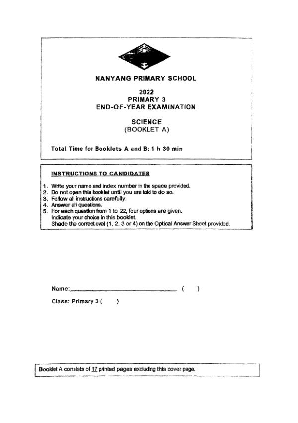 Nanyang P3 Sci SA2 2022 exam paper PDF first page preview