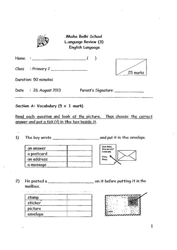 Maha Bodhi P2 Eng WA3 2013 exam paper PDF first page preview