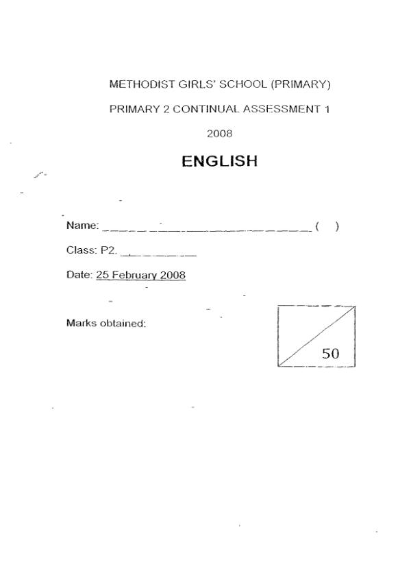 Methodist Girls P2 Eng WA1 2008 exam paper PDF first page preview