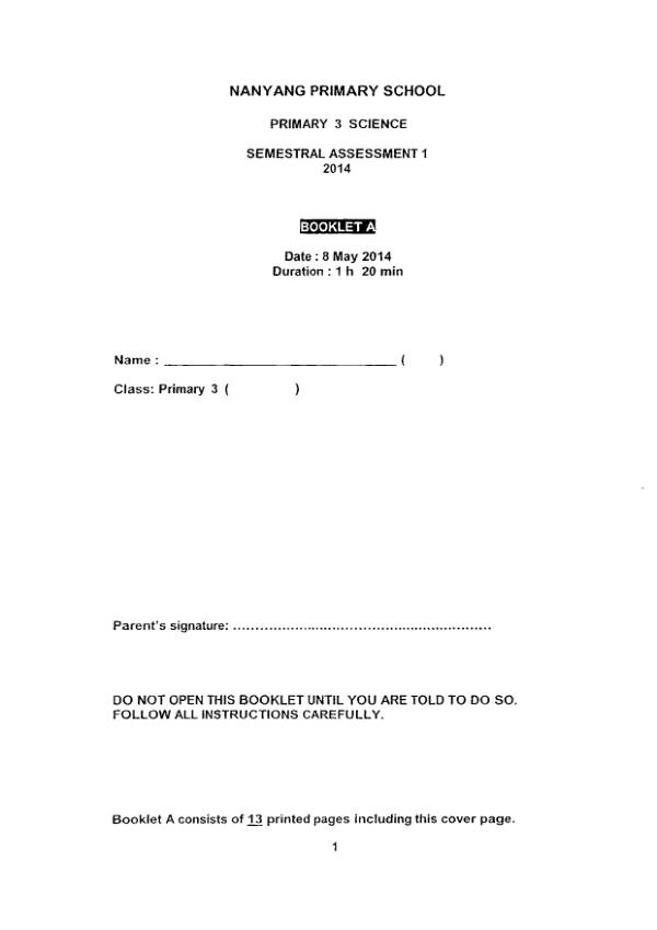 Nanyang P3 Sci WA2 2014 exam paper PDF preview