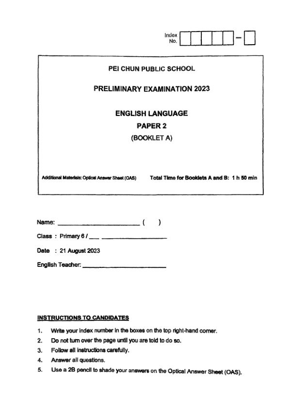First page preview of P6 Eng 2023 SA2 — Pei Chun