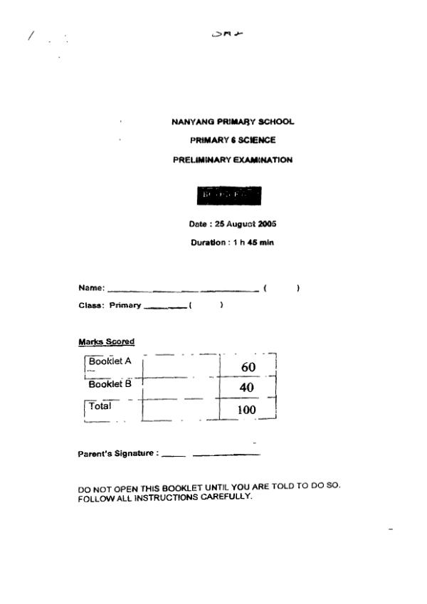 Nanyang P6 Sci SA2 2005 exam paper PDF preview