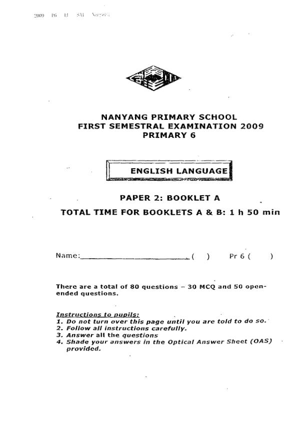 Nanyang P6 Eng WA2 2009 exam paper PDF preview