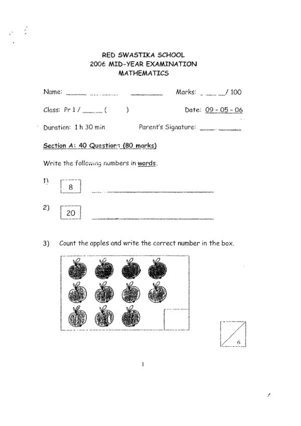 Red Swastika P1 Math WA2 2006 exam paper PDF preview