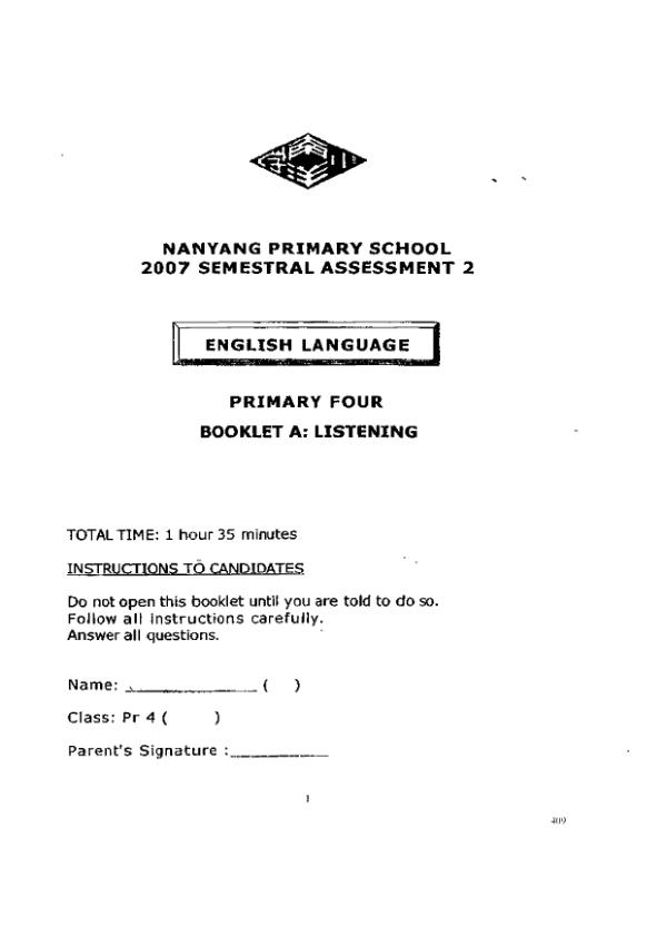Nanyang P4 Eng SA2 2007 exam paper PDF preview