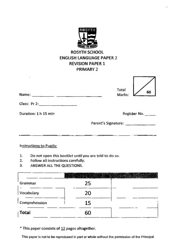 Rosyth P2 Eng WA3 2011 exam paper PDF preview