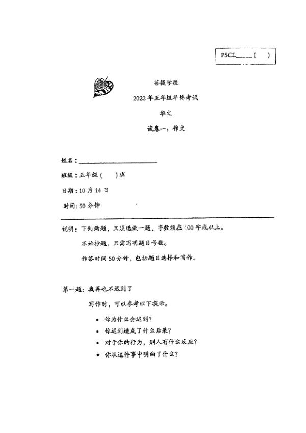 Maha Bodhi P5 Chi SA2 2022 exam paper PDF first page preview