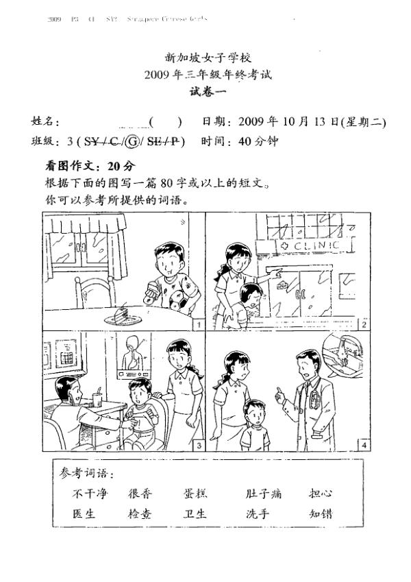 Singapore Chinese Girls P3 Chi SA2 2009 exam paper PDF first page preview