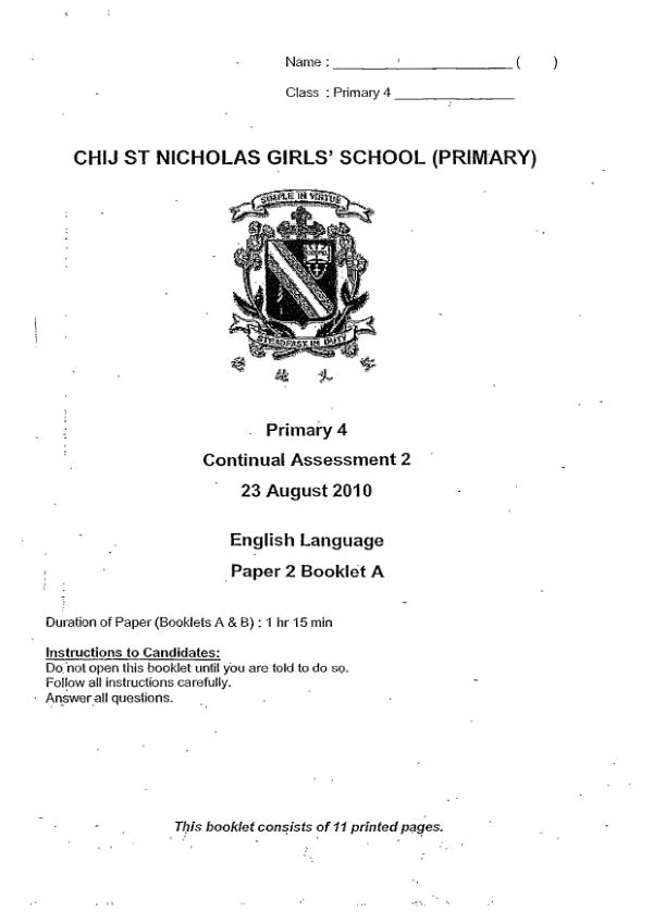 CHIJ P4 Eng WA3 2010 exam paper PDF first page preview