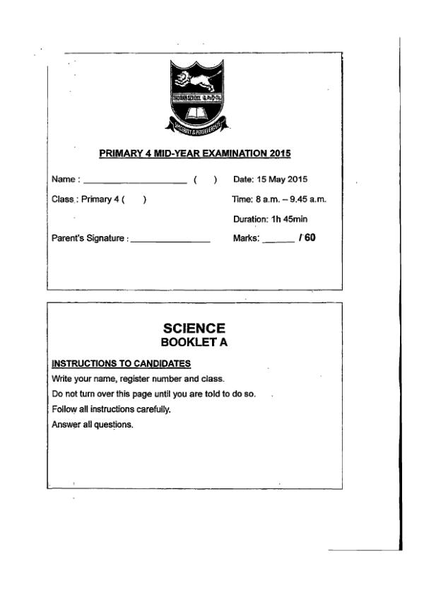 Tao Nan P4 Sci WA2 2015 exam paper PDF first page preview