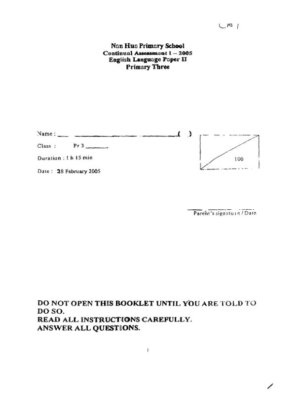 Nan Hua P3 Eng WA1 2005 exam paper PDF preview
