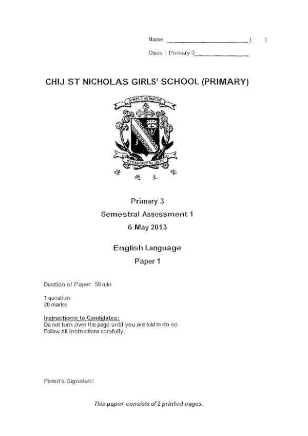 CHIJ P3 Eng WA2 2013 exam paper PDF preview
