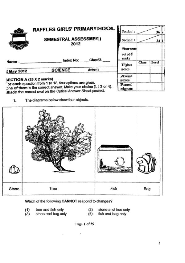 Raffles Girls P3 Sci WA2 2012 exam paper PDF preview