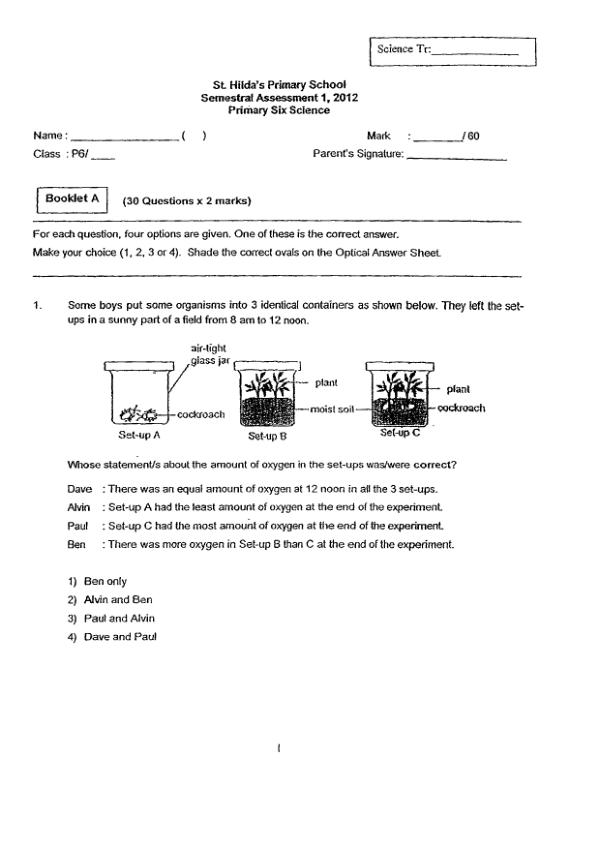 St Hildas P6 Sci WA2 2012 exam paper PDF preview