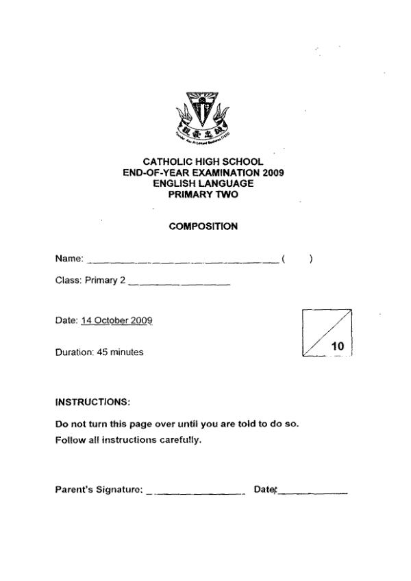 Catholic High P2 Eng SA2 2009 exam paper PDF preview