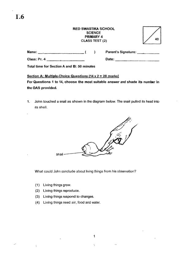 Red Swastika P4 Sci WA3 2023 exam paper PDF first page preview