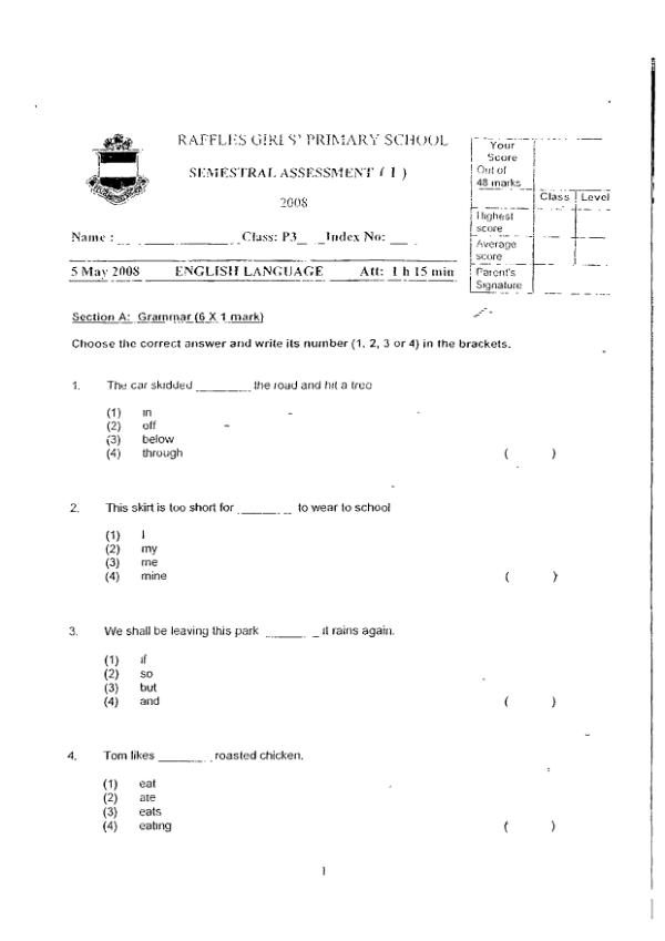 Raffles Girls P3 Eng WA2 2008 exam paper PDF preview