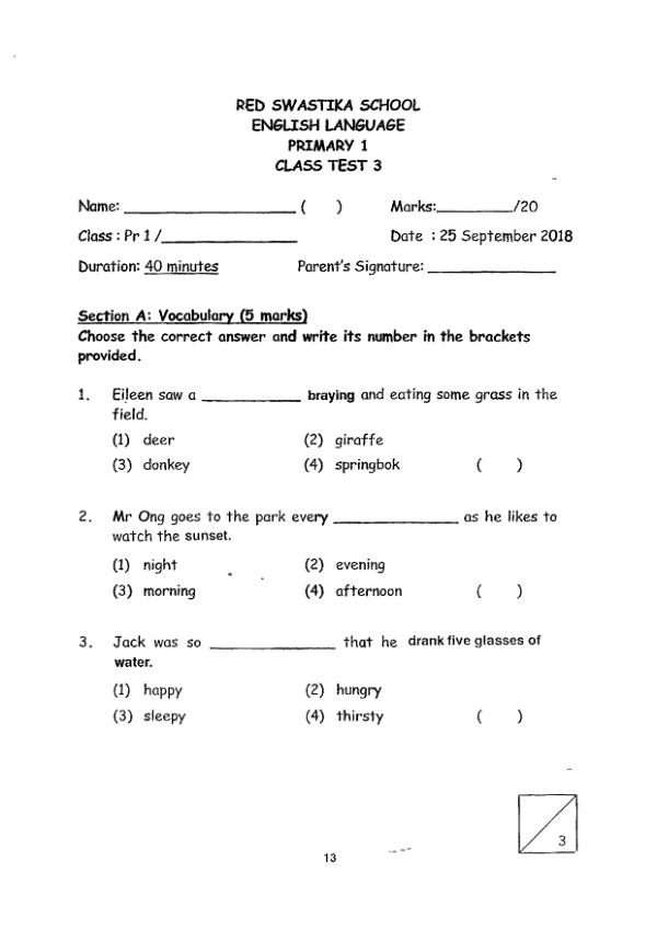 Red Swastika P1 Eng SA2 2018 exam paper PDF first page preview