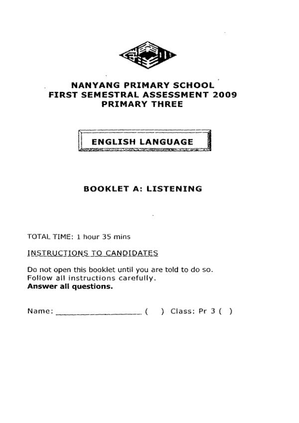 Nanyang P3 Eng WA2 2009 exam paper PDF first page preview