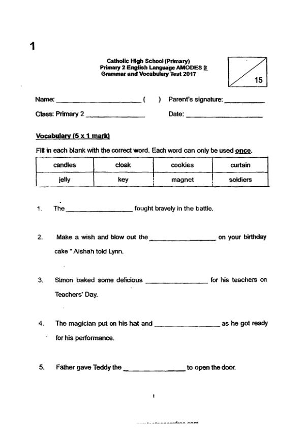 Catholic High P2 Eng WA1 2017 exam paper PDF first page preview